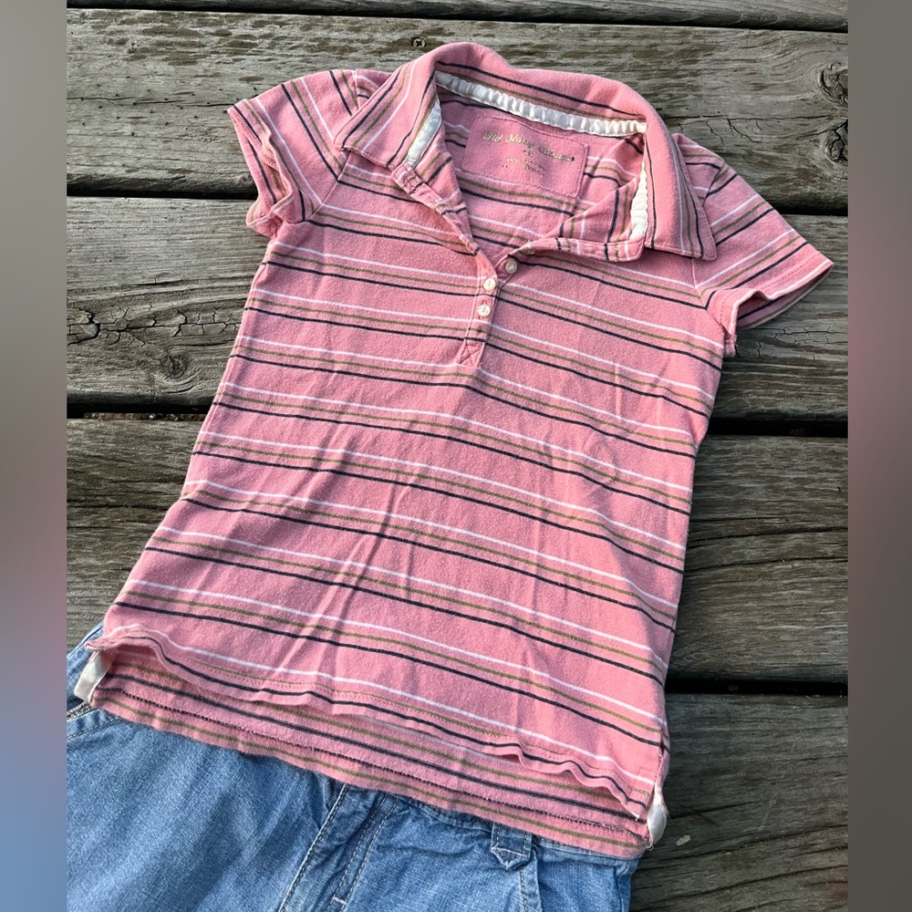 Old Navy Girls XS Pink Striped Polo Shirt